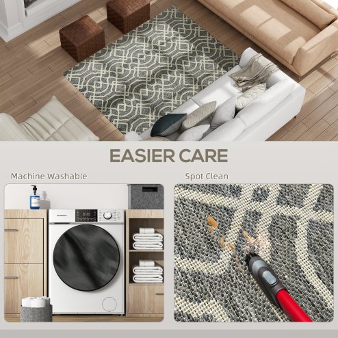 HOMCOM UV Resistant Indoor & Outdoor Area Rug, Easy-Cleaning Machine Washable Rug with Geometric Pattern for Patio, Garden, Kitchen, Bathroom or Living Room, 170 x 120 cm, Grey