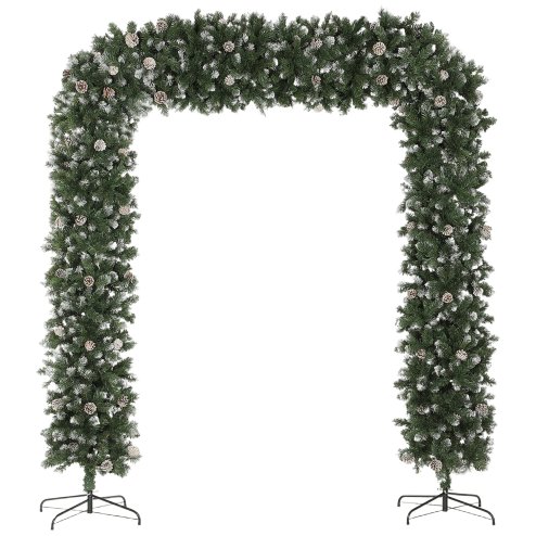 HOMCOM 8.2 ft Snow Frosted Christmas Tree Arch, Christmas Arch Doorway Decor with 2100 Tips and 96 Pinecones, Artificial Xmas Tree with Metal Stand for Indoor, Green