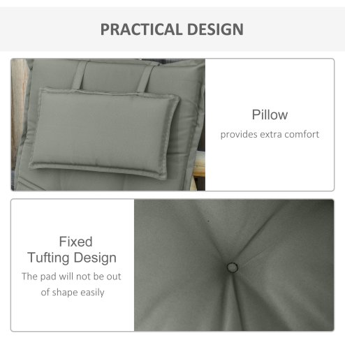 Outsunny Set of 2 Garden Chair Cushion Seat, 120L x 50W x 9D cm High Back Dining Chair Padded Patio Chair with Pillow for Indoor and Outdoor Use, Dark Grey