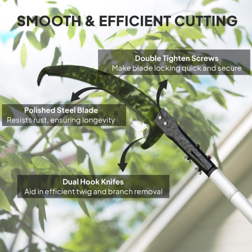 Outsunny 1.8-2.9 m Extendable Tree Pruner, Tree Lopper Long Reach Telescopic with Extendable Handle & 40 cm Saw, Lightweight Manual Pole Saw for High Branches Trimming
