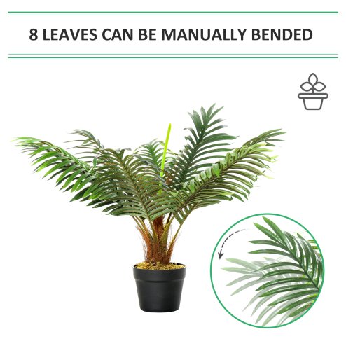 Outsunny 60cm/2FT Artificial Palm Tree Decorative Plant 8 Leaves with Nursery Pot, Fake Tropical Tree for Indoor Outdoor D??cor