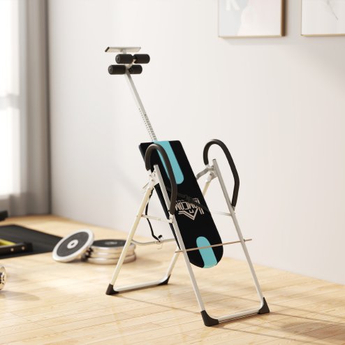 HOMCOM Foldable Gravity Inversion Table Back Therapy Home Fitness Bench Black