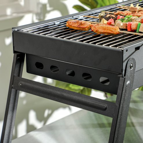 Outsunny Portable Charcoal Grill with Pull-Out Charcoal Basin, Folding Tabletop Barbecue, Compact Camping BBQ, Galvanised Metal, 73 x 31 x 38 cm, Black