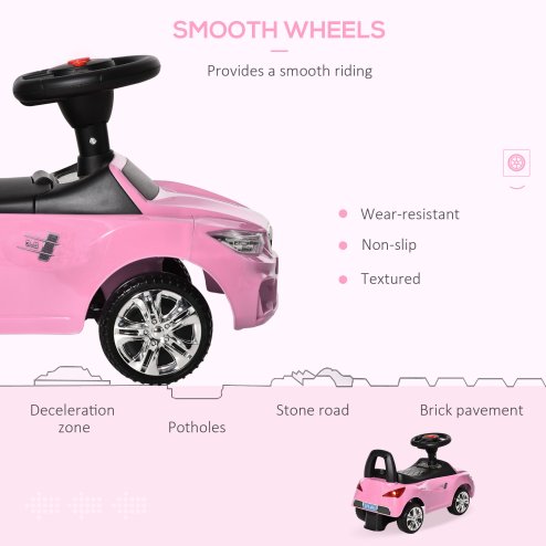 HOMCOM Ride on Car Baby Toddler Walker Foot to Floor Sliding Car Slider w/ Horn Music Working Lights Storage for 1.5 - 3 Years Old Pink