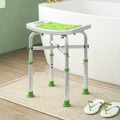 HOMCOM Shower Chair for the Elderly and Disabled, Adjustable Padded Shower Stool with Built-in Handle and Non-slip Suction Foot Pads, Green