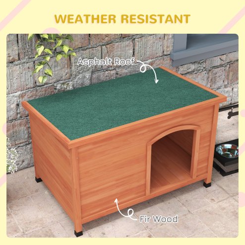 PawHut Wooden Dog Kennel Outdoor Pet House Elevated with Removable Floor, Openable Roof, for Large Dogs, 100 x 65.5 x 68cm - Natural Wood Tone