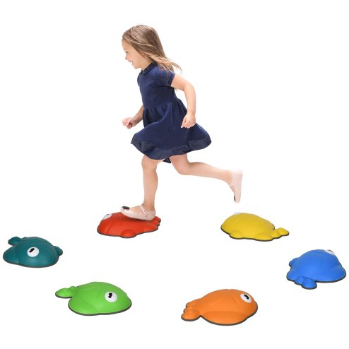 AIYAPLAY Stepping Stones Kids, 6 Pcs Goldfish Shaped Balance Stepping Stones for Sensory with Non-slip Edge, Outdoor Indoor Obstacle Course Stackable Balance Blocks, River Stones