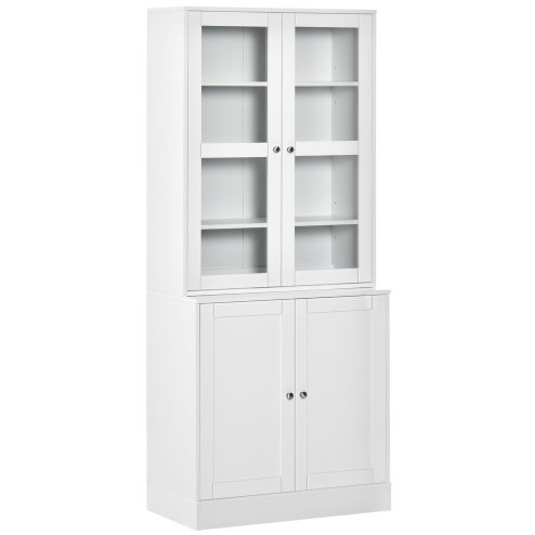 HOMCOM Modern Bookcase with Glass Doors, Display Storage Cabinet with Adjustable Shelves for Living Room, Study, Office