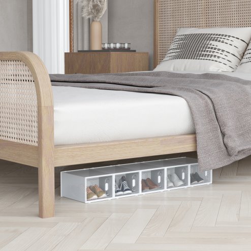 HOMCOM 8PCS Clear Shoe Box, Plastic Stackable Shoe Storage Box for UK/EU Size up to 12/46 with Magnetic Door for Women/Men, 28 x 36 x 21 cm