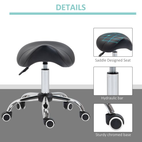 HOMCOM Cosmetic Stool 360?? Rotate Height Adjustable Salon Massage Spa Chair Hydraulic Rolling Faux Leather Saddle Stool Mobility, Black