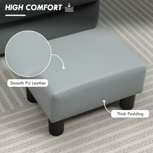 HOMCOM Faux Leather Footstool, Small Foot Rest, Rectangle Sofa Stool for Bedroom Living Room, Grey