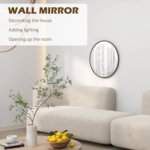 HOMCOM Circle Wall Mirror, 61 cm Round Bathroom Mirror for Living Room, Bedroom, Hallway, Black
