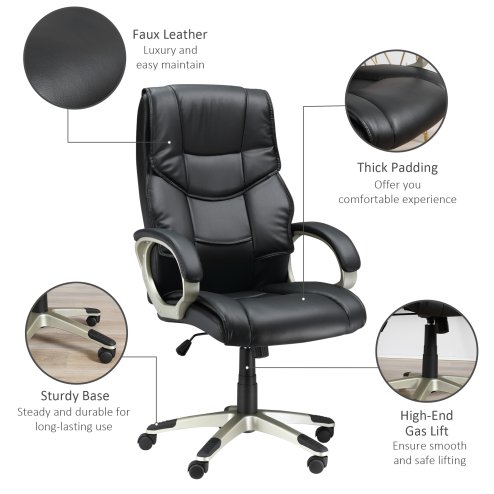 HOMCOM High Back Computer Office Chair Faux Leather Swivel Desk Chair with Adjustable Height Rocking Function
