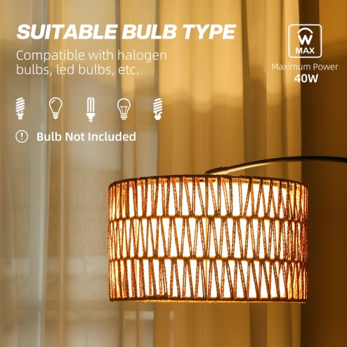 HOMCOM Rattan Floor Lamp for Living Room, Farmhouse Arc Standing Lamp with Dual-Layer Shade & Foot Switch, Height Adjustable Minimalist Tall Pole Lampshade for Bedroom, Office, Black