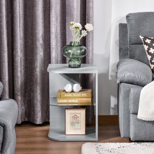 HOMCOM Modern Side Table Three Layer Bedside Table Nightstand with 2 Storage Shelves, for Living room, Bedroom