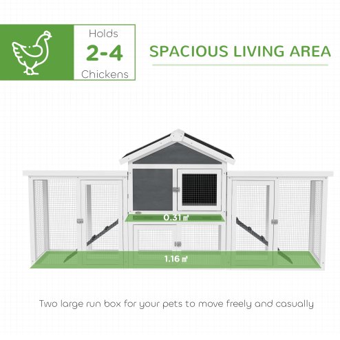 PawHut Large Chicken Coop with Run Garden Hen House Poultry Coops Cages with Nesting Box Wooden 204 x 85 x 93cm, Grey