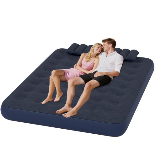 Outsunny King Size Air Bed with 2 Pillows, Hand Pump, Inflatable Mattress with Flocked Surface for Guest, Camping, Travel, 203 x 152 x 22cm