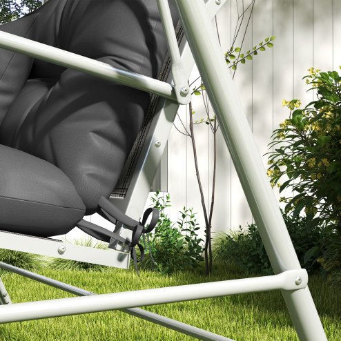 Outsunny Outdoor Seat Cushions Back Cushion with 2 Pillows, Water Repellent Seat Pads for 3-Seater Chair, Swing, Sofa, CUSHIONS ONLY, NO SWING, Charcoal Grey