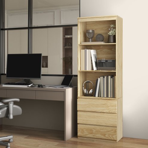 HOMCOM 180cm Tall Bookcase with Storage, Free Standing Bookshelf with 3 Shelves and 3 Drawers, Display Cabinet for Living Room, Home Office, Bedroom