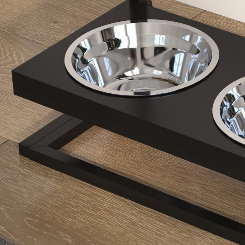 PawHut Raised Dog Bowl, Elevated Dog Bowl with Adjustable Height Stand, 2 Stainless Steel Bowls, for Small Medium Large Dogs - Black