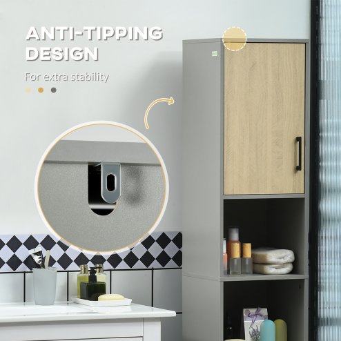 kleankin Tall Bathroom Cabinet, Free Standing Bathroom Storage Cabinet Cupboard with Door and Adjustable Shelves for Kitchen, Living Room