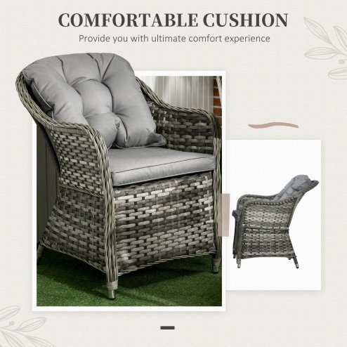 Outsunny 6 Seater Rattan Dining Set with Seat and Back Cushions, PE Rattan Garden Furniture Set, Outdoor Dining Table and Chairs, Rectangular Glass Top Table with Umbrella Hole, Grey