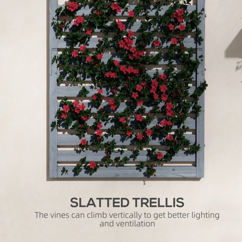 Outsunny Set of 2 Wall Mounted Plant Stand with Trellis, 170cm Wooden Plant Rack with Hanging Planter Shelves and Slatted Trellis for Climbing Plants, for Patio, Balcony, Porch, Grey