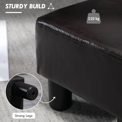 HOMCOM Faux Leather Footstool, Small Foot Rest, Rectangle Sofa Stool for Bedroom Living Room, Brown