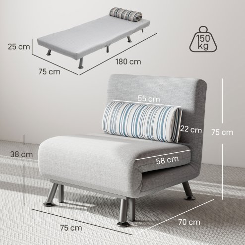 HOMCOM Single Sofa Bed, 1 Person Sleeper Foldable Lounge with Pillow