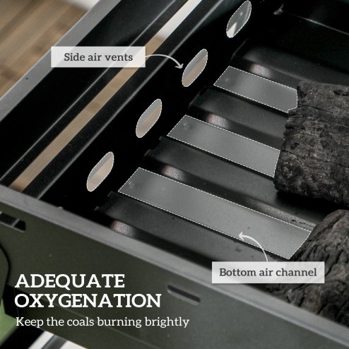 Outsunny Portable Charcoal Grill with Pull-Out Charcoal Basin, Folding Tabletop Barbecue, Compact Camping BBQ, Galvanised Metal, 73 x 31 x 38 cm, Black