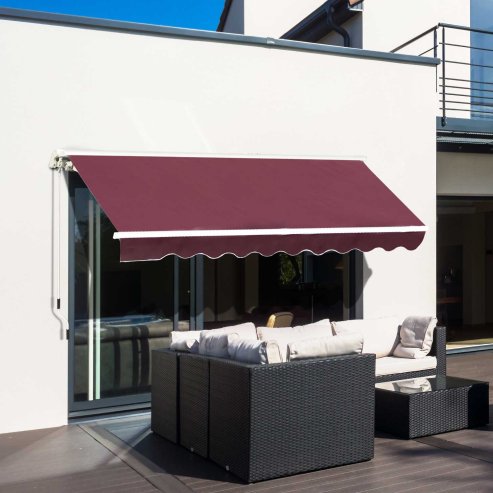 Outsunny 3 x 2.5m Garden Patio Manual Awning Canopy Sun Shade Shelter with Winding Handle Retractable Handle Red