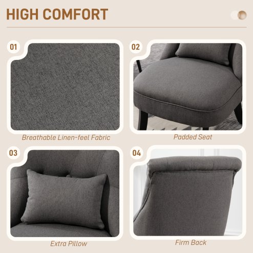HOMCOM Tub Chair, Armless Single Sofa, Modern Button Tufted Armchair, Upholstered Linen Fabric Longue Accent Chair for Living Room, Bedroom, Charcoal Grey