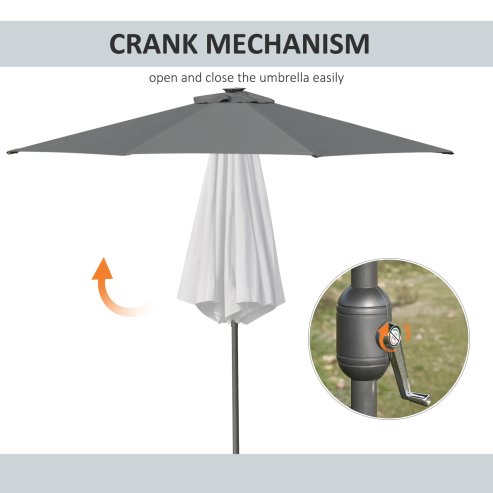 Outsunny 2.7m Patio Garden Umbrella Outdoor Parasol Outdoor Market Table Umbrella with Tilt Crank and 24 LEDs Lights (Grey)