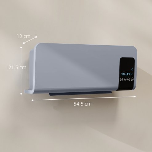 HOMCOM Electric Heater, 2000W Wall Mounted Ceramic Space Heater with Remote Control, 2 Modes, Timer, Oscillation, Overheat Protection for Home, Grey