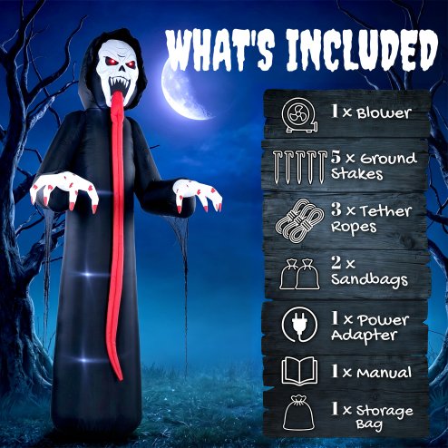 Outsunny 10 FT Halloween Inflatable Skeleton, Scary Halloween Decoration, Inflatable Giant Long Tongue Skeleton Blow Up Decoration with Built-in LED Lights for Yard Garden Indoor Outdoor Decor