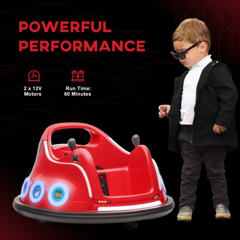 AIYAPLAY Angry Bird Licensed 12V Kids Bumper Car, 360 Rotation Waltzer Car with Joysticks, Remote Control, Music USB LED Lights, for 3-5 Years Old - Red