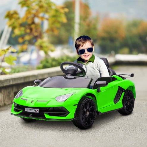 HOMCOM Lamborghini Aventador Licensed Kids' Electric Ride-on with Remote Control, 12V Powered Electric Car for Kids with Butterfly Doors, Auxiliary wheels, Music, Horn, Suspension - Green