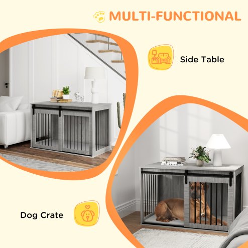 PawHut Dog Crate Furniture, Dog House Furniture Style for Extra Large Dogs, Dog Kennel with Removable Cushion for Indoor Use, 118 x 60 x 73 cm, Grey