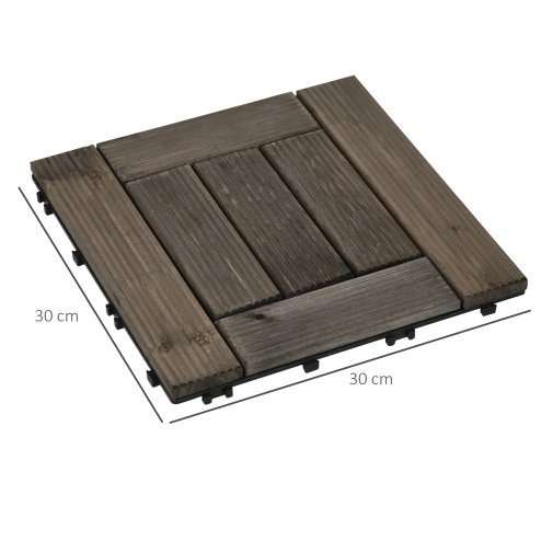 Outsunny 27 Pcs Wooden Interlocking Decking Tiles, 30 x 30 cm Outdoor Flooring Tiles, 2.5m² per Pack, for Patio, Balcony, Terrace, Hot Tub, Charcoal Grey