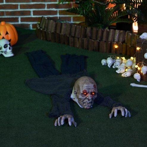 HOMCOM 5.2ft Life Size Outdoor Halloween Decoration Crawling Zombie, Animated Prop Decor with Sound and Motion Activated, Light Up Eyes, Howling Sound, Posable Arms