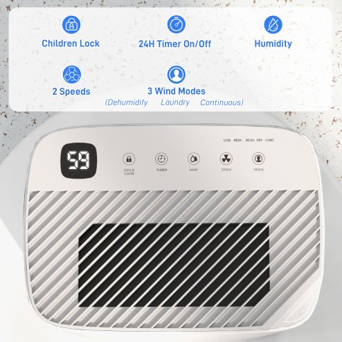 HOMCOM 20L/Day Dehumidifier with Continuous Drainage, 2.5L Water Tank, 24H Timer, Digital Humidity Display, Dehumidifier for Home Damp, Bedroom, Condensation, Mould, Laundry Drying