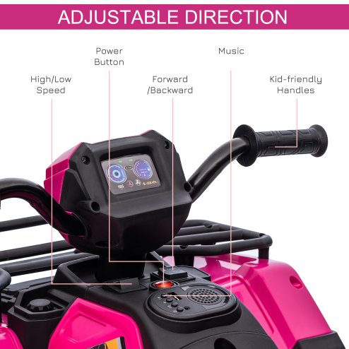 HOMCOM 12V Electric Quad Bike for Kids, Ride-On Car All Terrain Vehicle w/ Forward, Reverse Functions, Music, LED Headlights, for Ages 3-5 Years - Pink