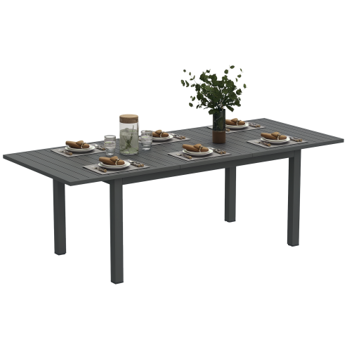 Outsunny Extending Garden Table, Full Aluminium Outdoor Dining Table with Slatted Top, for Patio, Balcony, 160/220 x 90 x 73 cm, Grey