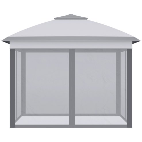 Outsunny 3.3 x 3.3m Pop Up Gazebo, Double Roof Foldable Canopy Tent with Zipped Mesh Sidewalls, Height Adjustable and Carrying Bag, Event Tent for Patio Garden, Grey