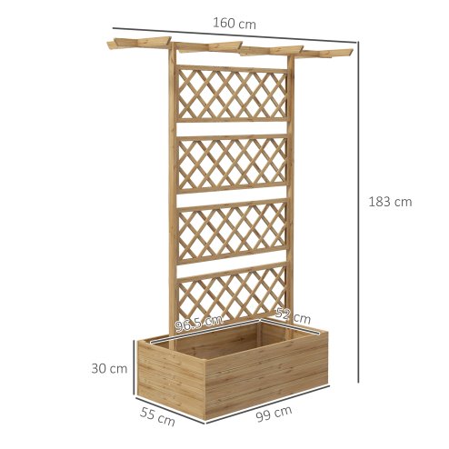 Outsunny Wood Planter with Trellis, Raised Garden Bed Privacy Screen Planter Box to Grow Vegetables, Herbs and Flowers for Garden, Patio, Deck, Natural
