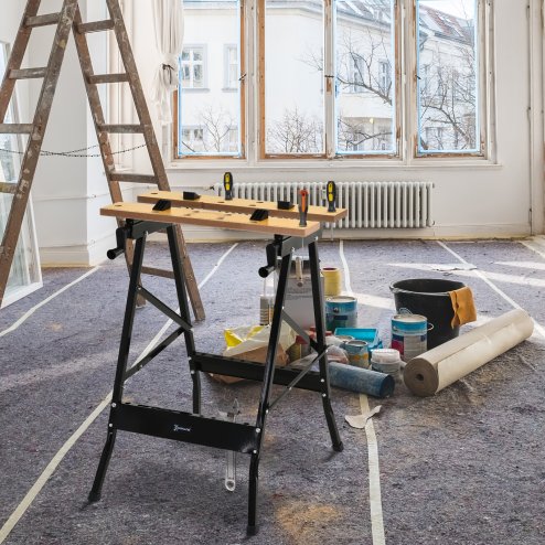 DURHAND 4-in-1 Work Bench, Folding Clamp Table w/ 4 Adjustable Clamping Pegs for DIY Home Garage, Black