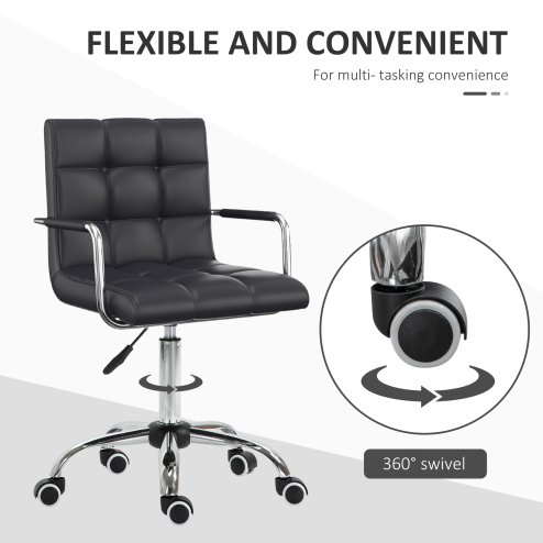 Vinsetto Office Chair, Makeup Vanity Chair, Mid Back Computer Chair, PU Leather Swivel Study Chair with Adjustable Height, Armrest and Rolling Wheels