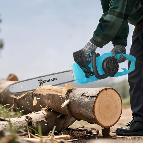 DURHAND Aluminium Chainsaw with Double Brake Protection and Blade Cover, 2000 W, 40 cm, for Wood, Trees and Branches, Blue