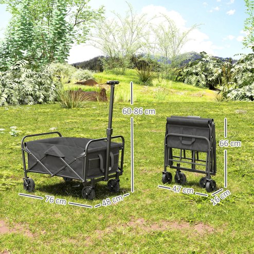 Outsunny 62L Festival Trolley on Wheels, Garden Folding Trolley Cart, 120kg Heavy Duty Collapsible Folding Wagon with Adjustable Handle and Carrying Bag for Beach, Camping, Festival, Grey