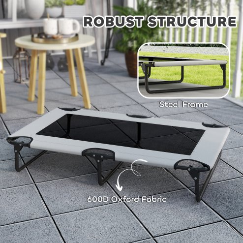PawHut Raised Dog Bed, Portable Elevated Pet Cot with Breathable Mesh for Indoor Outdoor, for Large Dogs, 107 x 61 x 20 cm, Light Grey